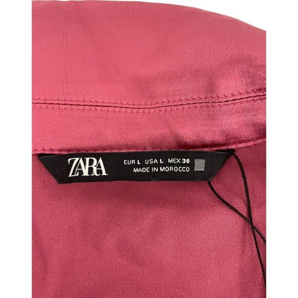Zara Womens Mini Romper Dress L Pink Long sleeve satin effect 2231/845 NWT - Picture 8 of 16